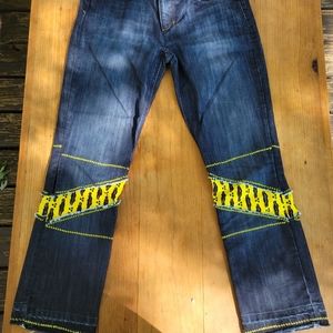Reworked Joe's Jeans Womens Honey Crop Dark Wash Yellow Stitching Ankle Upcycle
